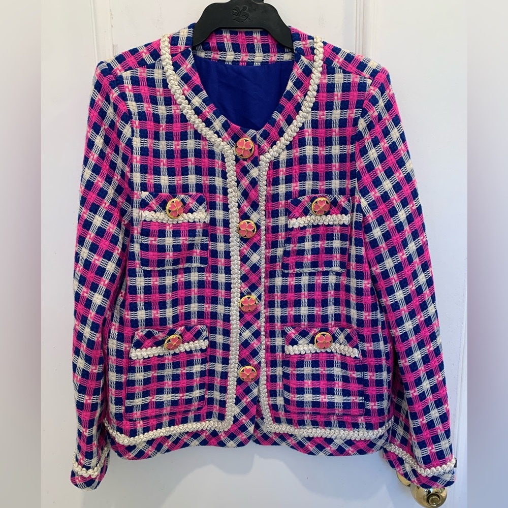 Pink/Blue/white blazer. Size 8 U.S.
